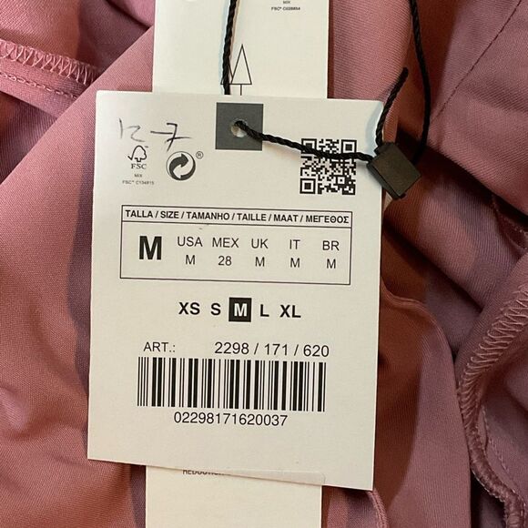 NEW ZARA Y2K boho pink cut out tied front Short sleeves buttons midi dress M - Picture 8 of 13